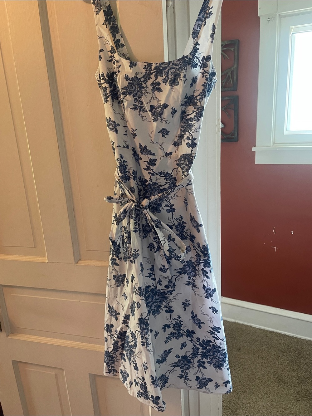 Banana Republic White Midi Dress with Navy Floral Print